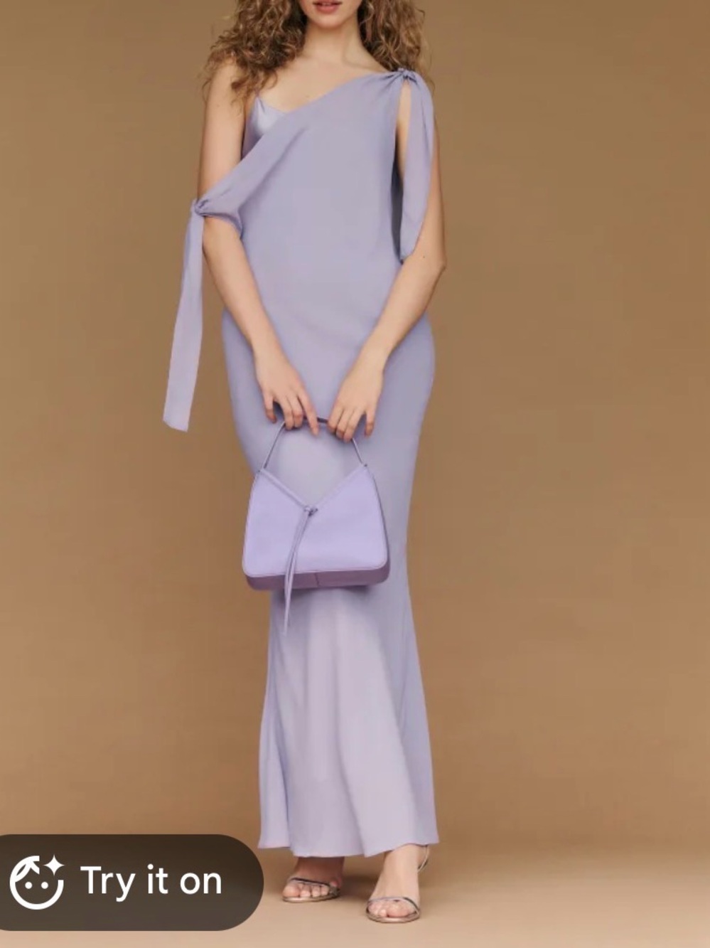 Reformation Galatia dress aura One-Shoulder Lavender Tie-Sleeve Gown